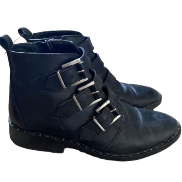 ALDO Leather Buckle & Stud Detail Black Ankle Boots Size 6 - Picture 3 of 9